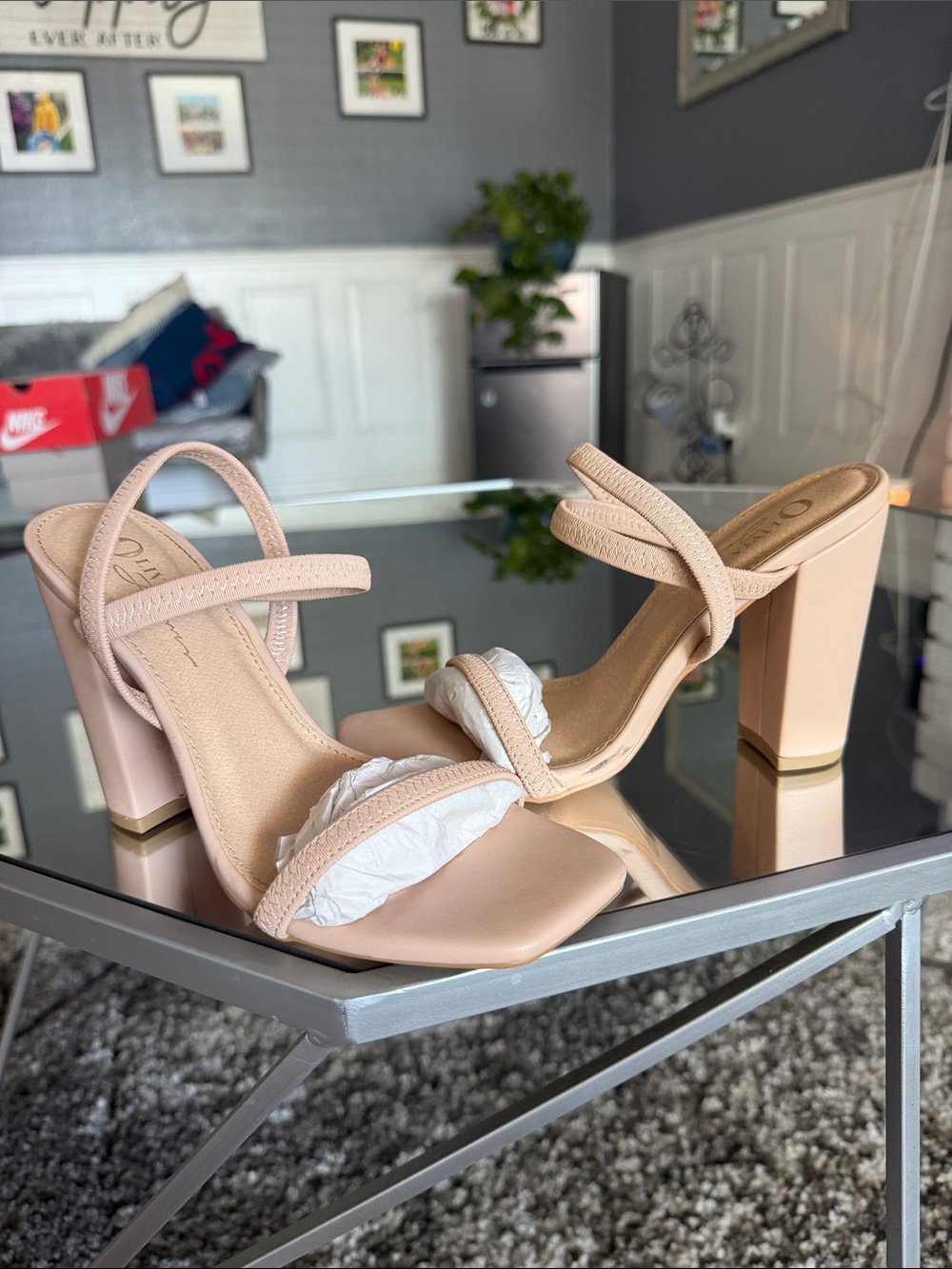 Olivia J Nude Blush Strappy Block Heel Sandals